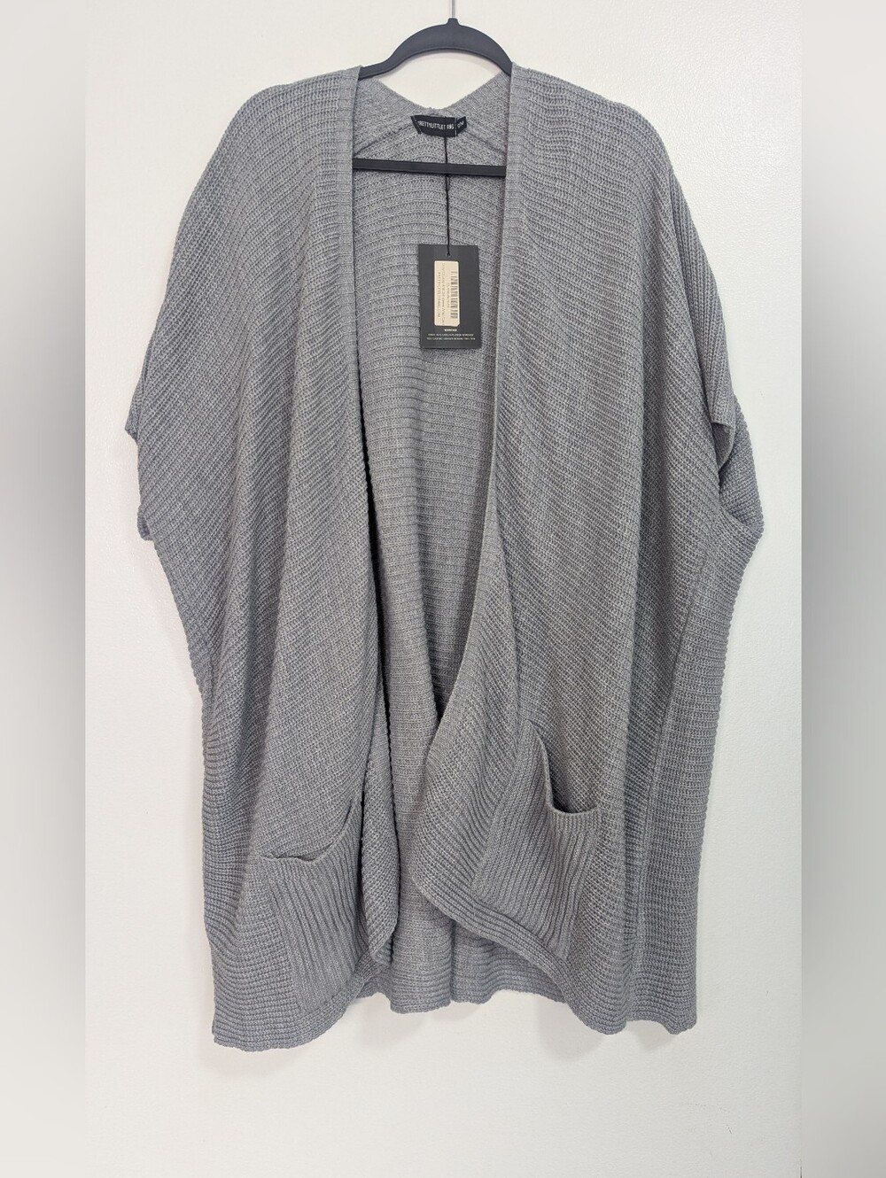 NWT PrettyLittleThing Size S/M Grey Knit Oversized Open Front Cardigan
